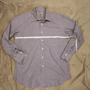 Canali Purple White Check Dress Shirt 16.5 42 Made in Italy